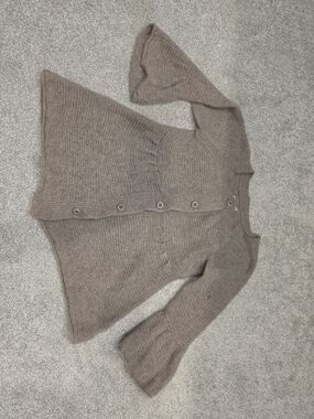Velvet Cashmere Taupe Button-Up Flared Cardigan